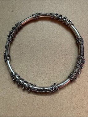 Silver-Tone Wrapped Bead Bangle Bracelet - Women Jewelry